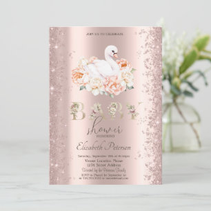 Glitter Confetti Floral Swan Baby shower Kaart