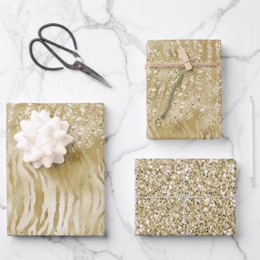 Glitter Confetti Glitzy Zebra Afdrukken Inpakpapier Vel (Voorkant)