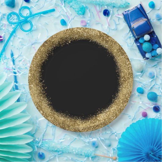Glitter Confetti | Gouden en zwarte cirkel Papieren Bordje (Feest)