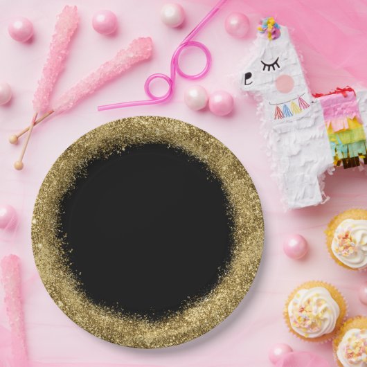Glitter Confetti | Gouden en zwarte cirkel Papieren Bordje (Feest)