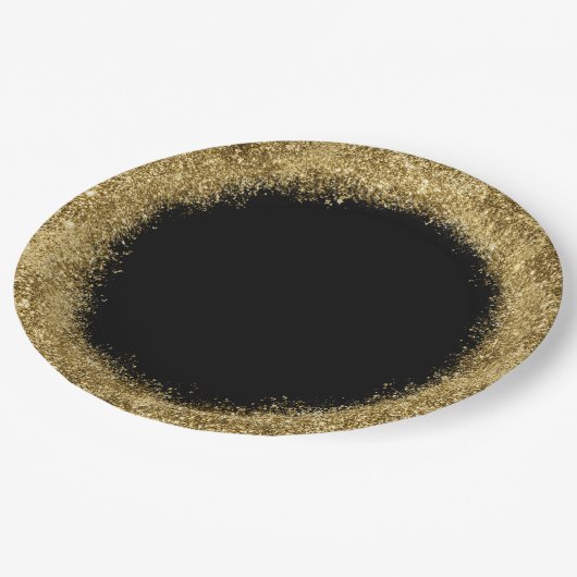 Glitter Confetti | Gouden en zwarte cirkel Papieren Bordje (Gekanteld)