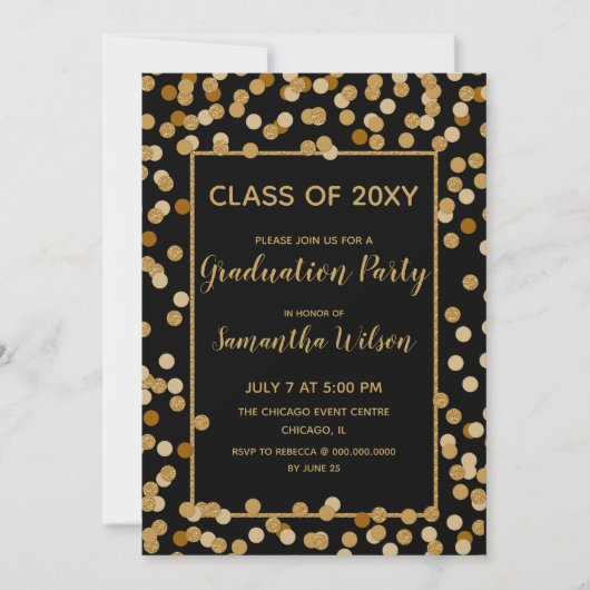 Glitter Confetti Graduparty voor zwart en goud Kaart (Voorkant)