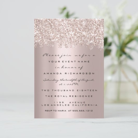 Glitter Confetti Gray Roos Bridal Sweet 16th Kaart (Staand voorkant)