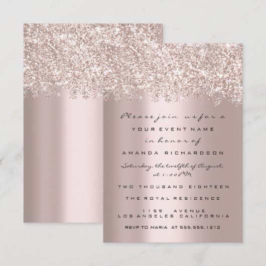 Glitter Confetti Gray Roos Bridal Sweet 16th Kaart (Voorkant / Achterkant)