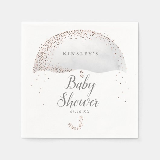 Glitter confetti gray umbrella baby shower servet (Voorkant)
