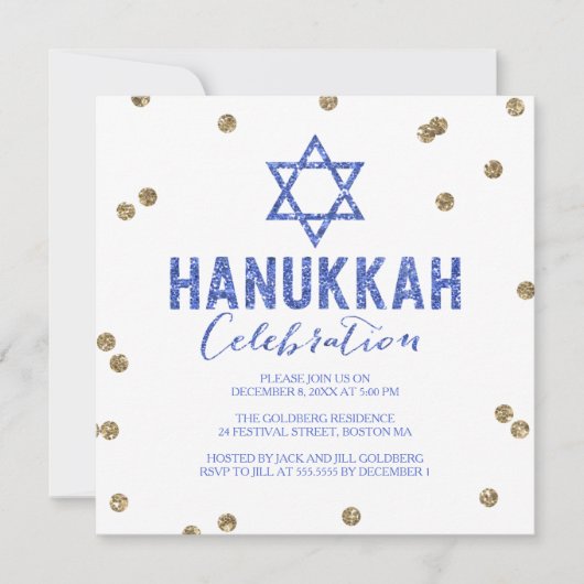 Glitter Confetti Hanukkah Party Invitation Kaart (Voorkant)