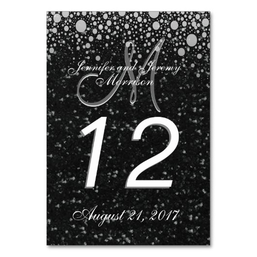 Glitter Confetti Monogram Tabelnummer Kaart (Voorkant)
