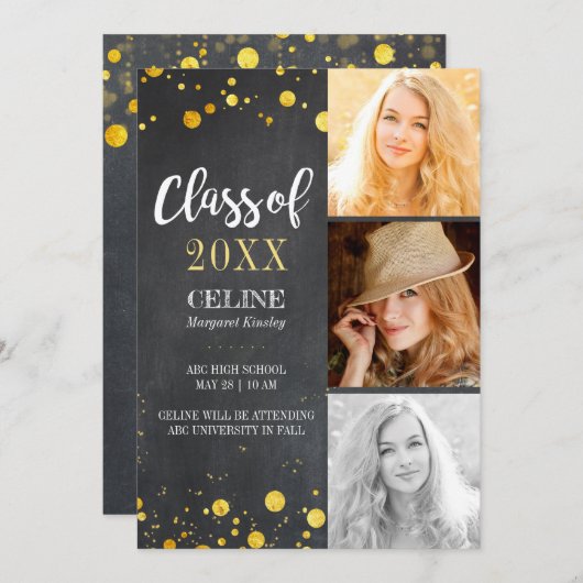 Glitter Confetti Multi Photo Afstuderen Kaart (Voorkant / Achterkant)