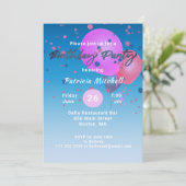 Glitter Confetti op blauwe roze ballonnen van afge Kaart (Staand voorkant)