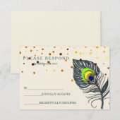 Glitter Confetti Peacock Feather Blue RSVP Kaartje (Voorkant / Achterkant)