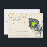 Glitter Confetti Peacock Feather Blue RSVP Kaartje<br><div class="desc">Deze prachtige kaart is voorzien van White Gold Glitter Confetti cards met de woorden RSVP scripted a colorful peace-vether design. Deze dankuwel is een kalligrafiescript en een pauw vether. perfect voor bruiloften,  afstuderen en andere levenvieringen.</div>