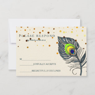 Glitter Confetti Peacock Feather Blue RSVP Kaartje