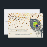 Glitter Confetti Peacock Feather Blue RSVP Kaartje<br><div class="desc">Deze prachtige kaart is voorzien van White Gold Glitter Confetti cards met de woorden RSVP scripted a colorful peace-vether design. Deze dankuwel is een kalligrafiescript en een pauw vether. perfect voor bruiloften,  afstuderen en andere levenvieringen.</div>
