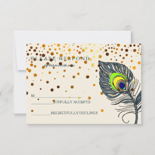 Glitter Confetti Peacock Feather Blue RSVP Kaartje