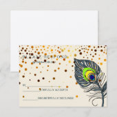 Glitter Confetti Peacock Feather Blue RSVP Kaartje (Voorkant / Achterkant)