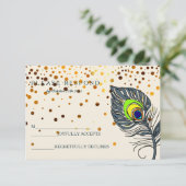 Glitter Confetti Peacock Feather Blue RSVP Kaartje (Staand voorkant)