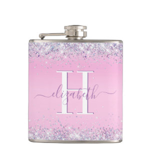 Glitter Confetti Pink Monogram Fles Heupfles
