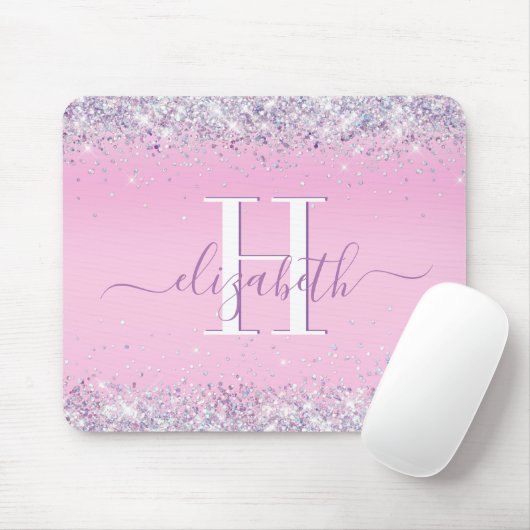 Glitter Confetti Pink Monogram Muismat (Met muis)