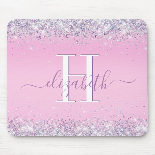 Glitter Confetti Pink Monogram Muismat (Voorkant)