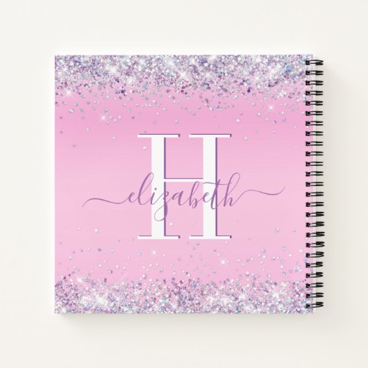 Glitter Confetti Pink Monogram Notitieboek (Achterkant)