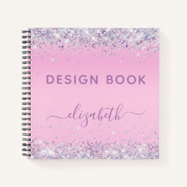 Glitter Confetti Pink Monogram Schets Notitieboek