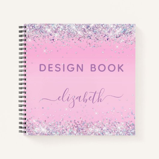 Glitter Confetti Pink Monogram Schets Notitieboek (Voorkant)