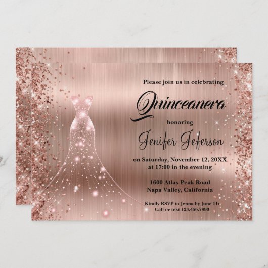 Glitter confetti quinceanera uitnodiging (Voorkant / Achterkant)