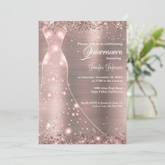 Glitter confetti quinceanera uitnodiging (Staand voorkant)
