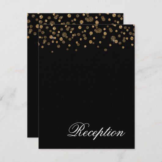 Glitter Confetti Reception (Gold en zwart) Kaart (Voorkant / Achterkant)