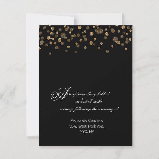 Glitter Confetti Reception (Gold en zwart) Kaart (Achterkant)