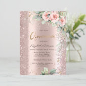 Glitter Confetti Roos Gouden Rozen Quinceanera Kaart (Staand voorkant)