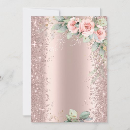 Glitter Confetti Roos Gouden Rozen Quinceanera Kaart (Achterkant)