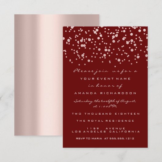 Glitter Confetti Roos Maroon Bridal Sweet 16th Kaart (Voorkant / Achterkant)