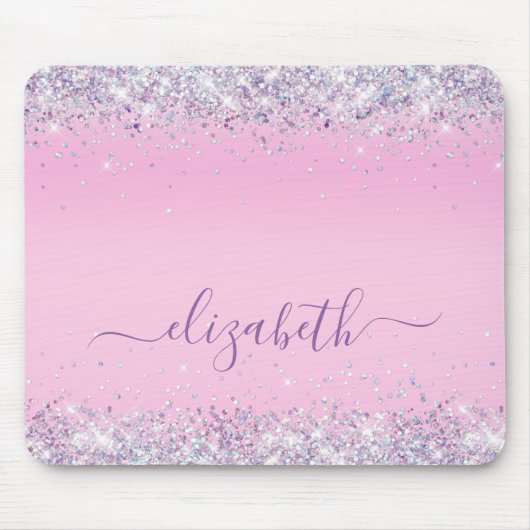 Glitter Confetti Roze Gepersonaliseerde Muismat (Voorkant)