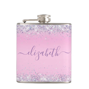 Glitter Confetti roze op maat Heupfles