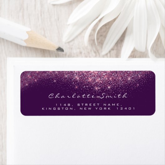 Glitter Confetti RSVP Paars Roze Violet Etiket (Insitu)