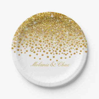Glitter Confetti Shower | Goud wit Papieren Bordje