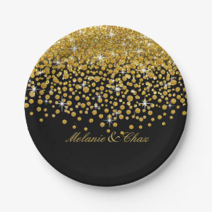 Glitter Confetti Shower   Goud zwart Papieren Bordje