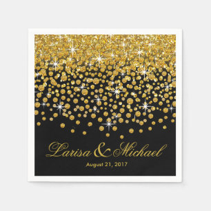 Glitter Confetti Shower   Goud zwart Servetten