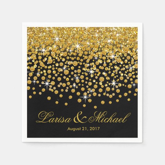 Glitter Confetti Shower | goudzwart Servetten (Voorkant)