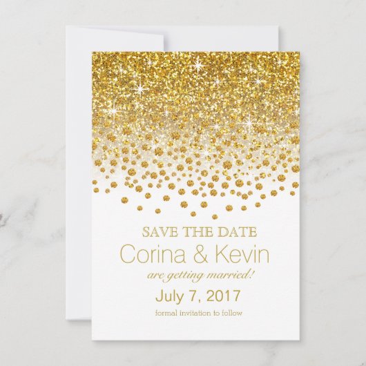 Glitter Confetti Shower Save the Date goud wit (Voorkant)