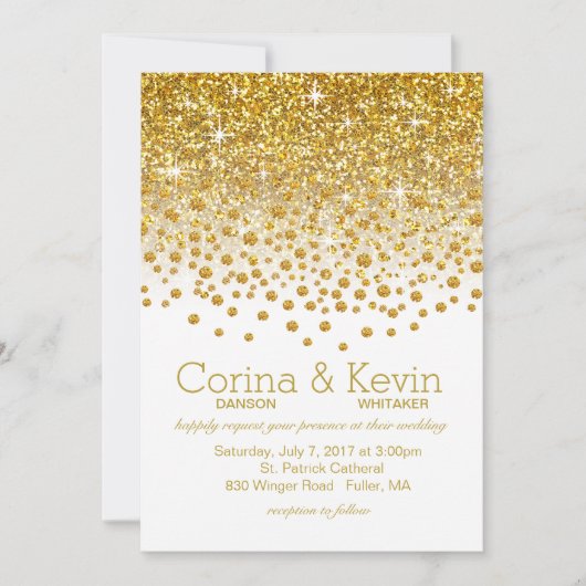 Glitter Confetti Shower Wedding | Goud wit Kaart (Voorkant)