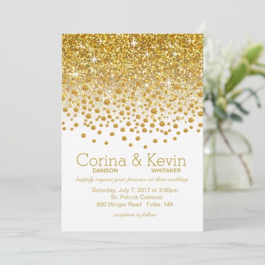 Glitter Confetti Shower Wedding | Goud wit Kaart (Staand voorkant)