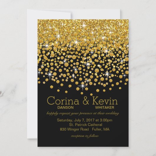 Glitter Confetti Shower Wedding | Goud zwart Kaart (Voorkant)