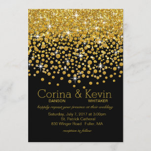 Glitter Confetti Shower Wedding   Goud zwart Kaart