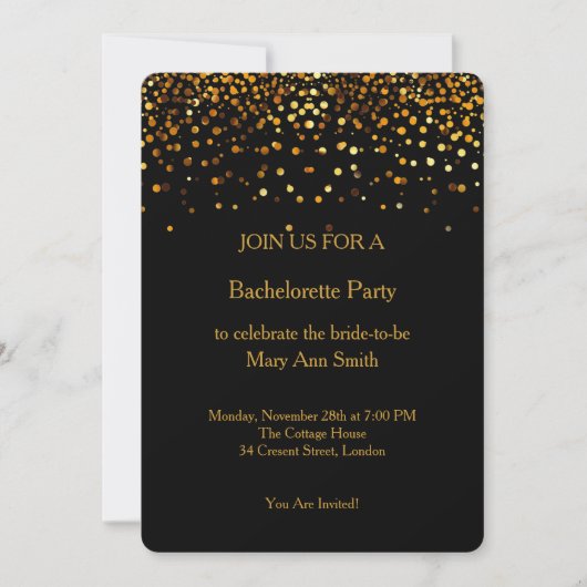 Glitter Confetti Sparkles Black Bachelorette Kaart (Voorkant)
