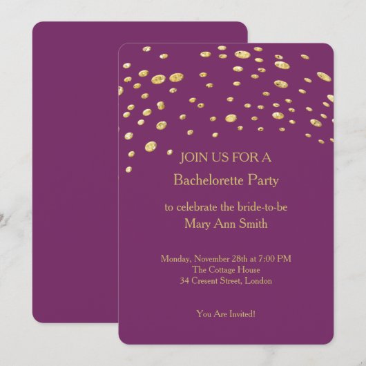 Glitter Confetti Sparkles Paars Bachelorette Kaart (Voorkant / Achterkant)