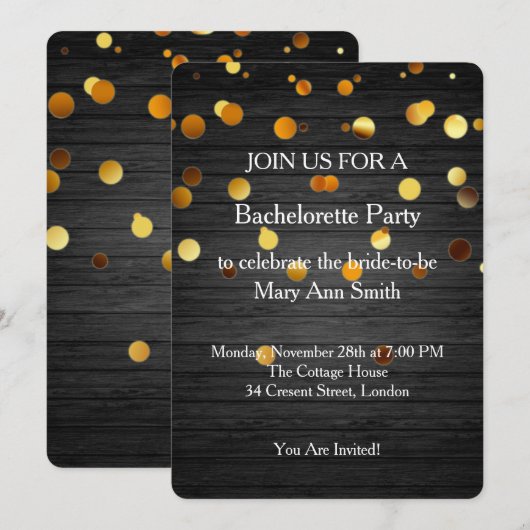 Glitter Confetti Sparkles Wooden Bachelorette Kaart (Voorkant / Achterkant)