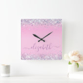 Glitter Confetti Specialized Pink Square Wall Clo Vierkante Klok (Huis)