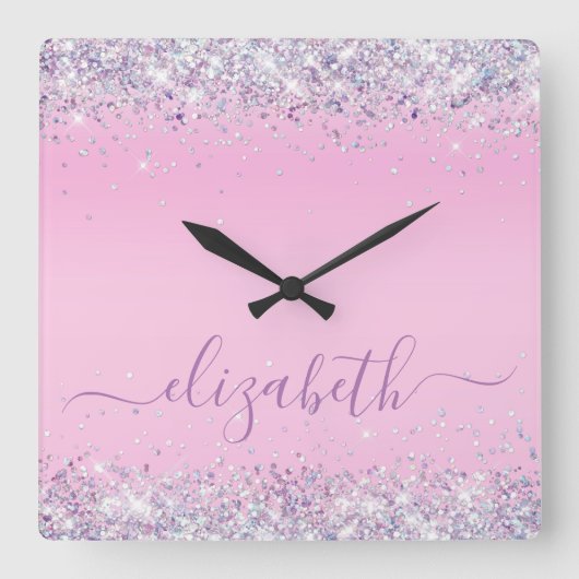 Glitter Confetti Specialized Pink Square Wall Clo Vierkante Klok (Voorkant)